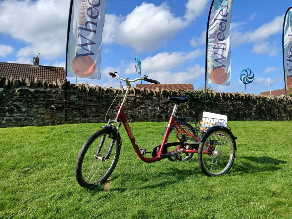 a maroon pedal tricycle