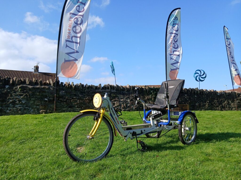 a white recumbent bicycle